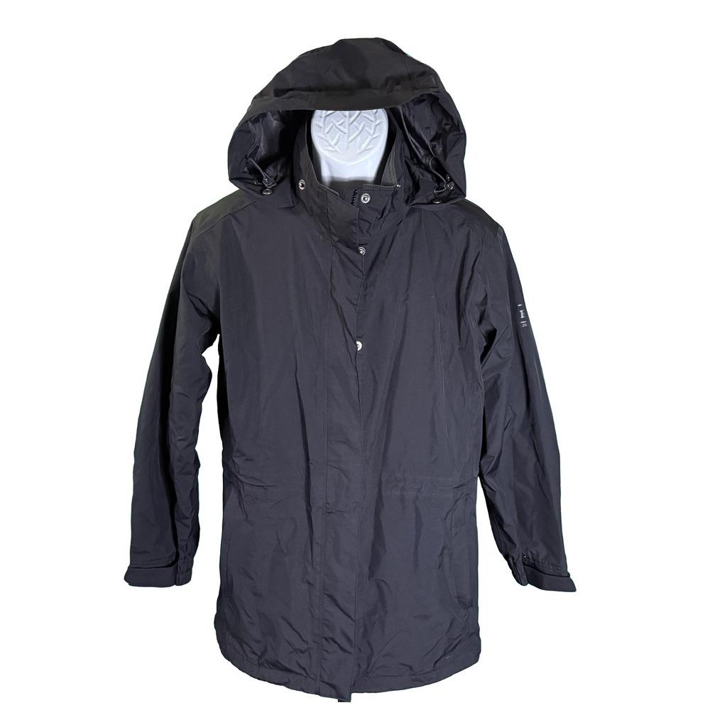 REI Elements Rain Jacket Womens Medium Black Hooded Full Zip Outdoor Shell